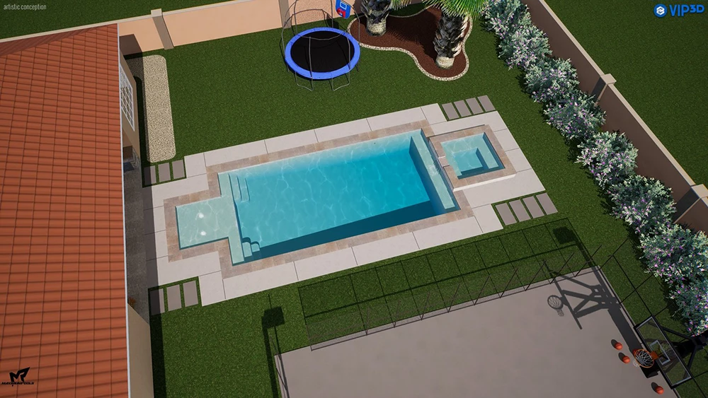 30' x 15 ' Swimming Pool w/7 x7 ' Spa & 7' x 6' Ledge